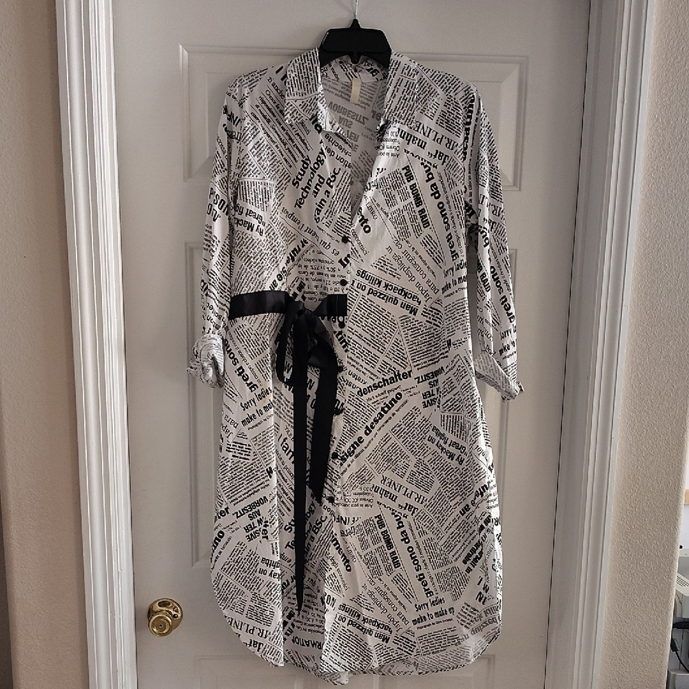 Black and White Newspaper Print Shirt Dress